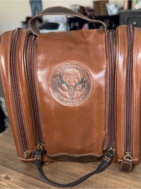 Magellan Outdoors Brown Leather Toiletry Bag with Dual Zip Compartments